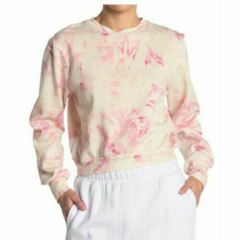 AFRM Crop Pullover Sweatshirt Top Size S Long Sleeve Tie Dye Cream Blush NWT B45